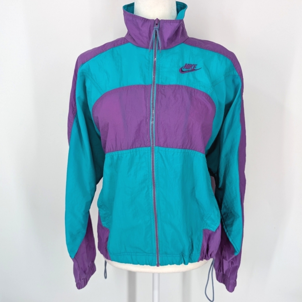 Nike Vintage 90s Teal Blue Purple Bomber Windbreaker Activewear Jacket Medium
